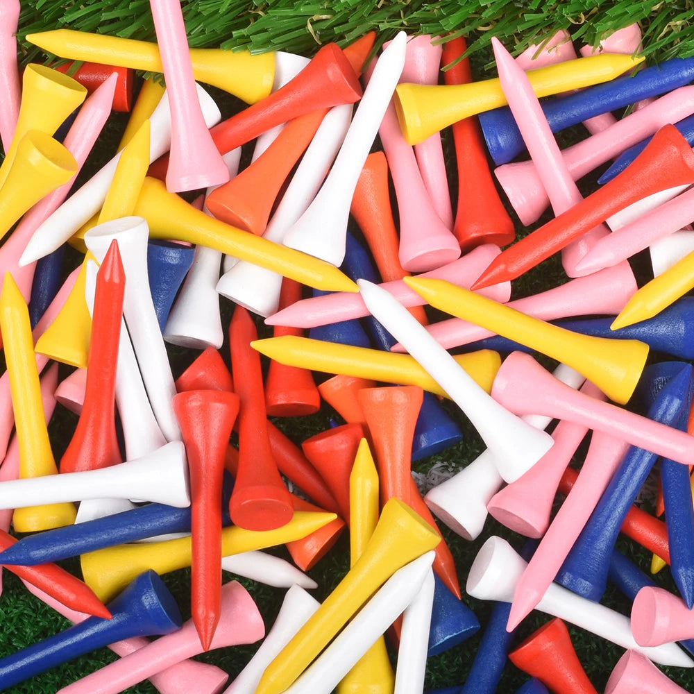 Wooden Golf Tees (100-Pack) – Mixed Colors, 4 Lengths
