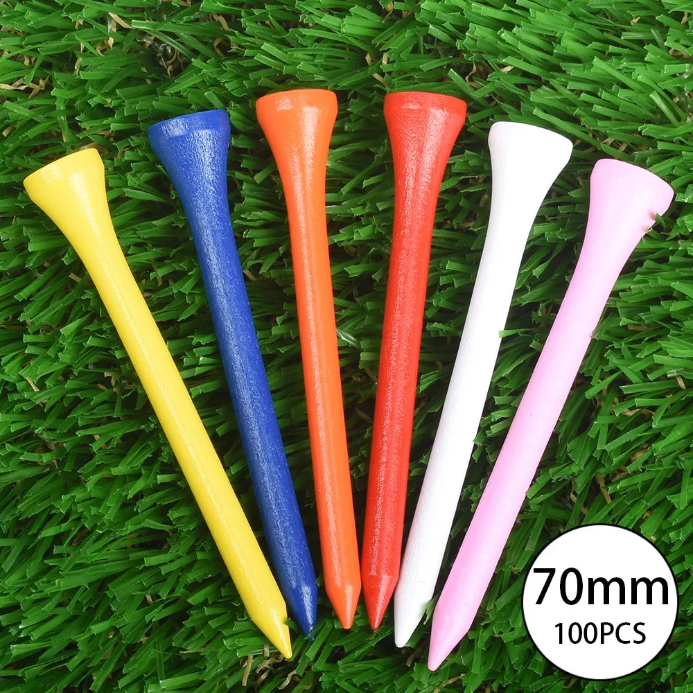 Wooden Golf Tees (100-Pack) – Mixed Colors, 4 Lengths