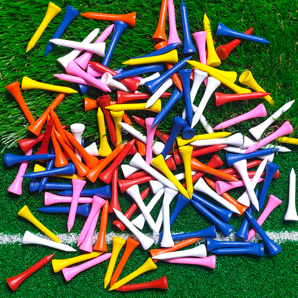 Wooden Golf Tees (100-Pack) – Mixed Colors, 4 Lengths