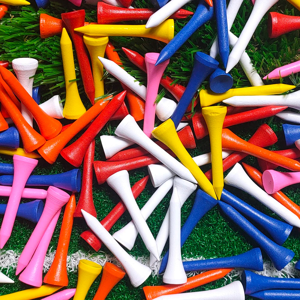 Wooden Golf Tees (100-Pack) – Mixed Colors, 4 Lengths