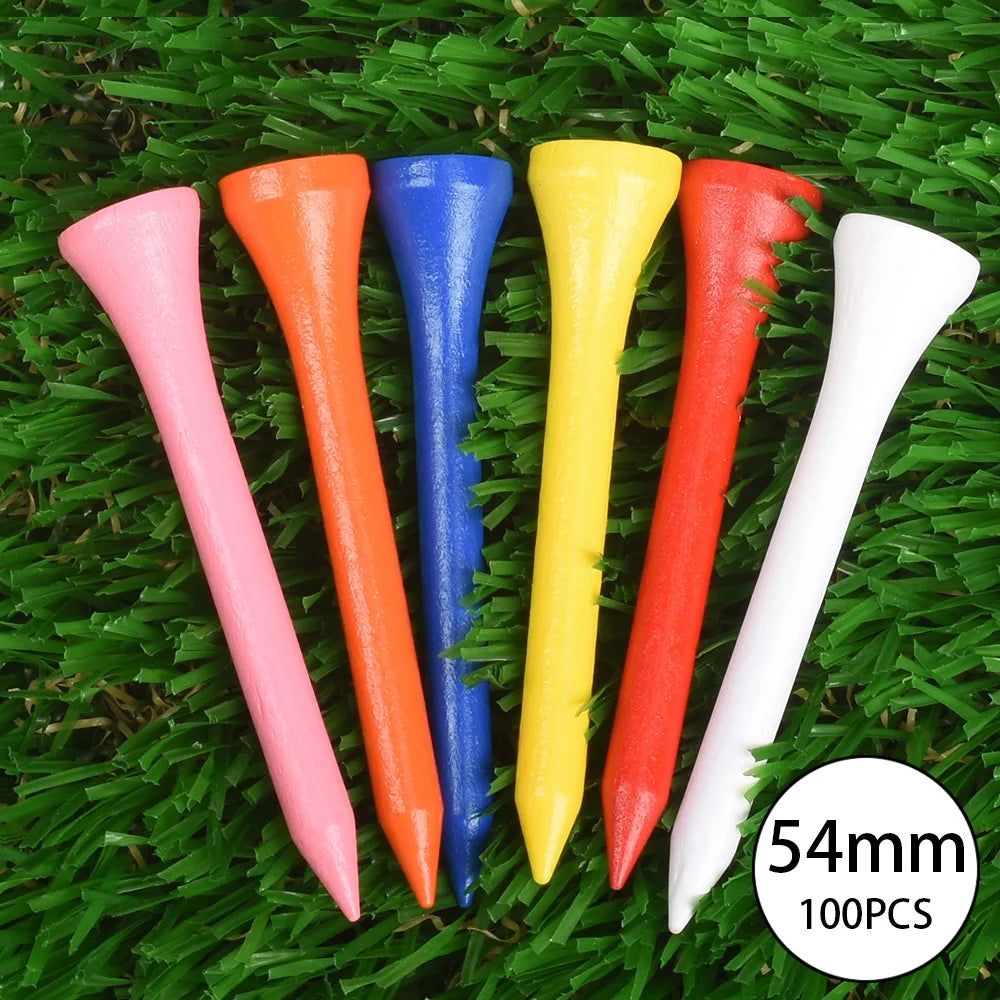 Wooden Golf Tees (100-Pack) – Mixed Colors, 4 Lengths